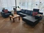 Montel bank en fauteuil - bizon leder antraciet, Huis en Inrichting, Banken | Bankstellen, Ophalen, 250 tot 300 cm, Gebruikt, Hoekbank