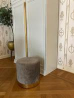 Regency mid century stijl poef lichtgrijs met gouden rand, Rond, Minder dan 50 cm, Ophalen of Verzenden, Zo goed als nieuw