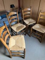 4 Staphorster Stoelen met Biezen Zitting, Huis en Inrichting, Ophalen, Gebruikt, Bruin, Vier