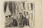 Jan Cossaar krijttekening "Huiselijk Tafereel", Antiek en Kunst, Ophalen
