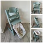 Stokke Tripp Trapp aqua blue+babyset, newbornset, extra hoes, Kinderen en Baby's, Kinderstoelen, Ophalen of Verzenden, Zo goed als nieuw