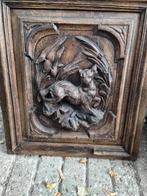 Antieke zwaar houten deur met afbeelding Hond 66 x 58, Ophalen of Verzenden