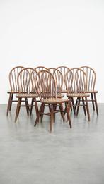 Set van 8 houten vintage Windsor stoelen uit de jaren '70, Huis en Inrichting, Ophalen, Gebruikt, Bruin, .