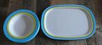 Mepal retro vintage wit blauw groen blauw borden + dienblad., Ophalen of Verzenden, Zo goed als nieuw
