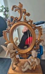 Antieke Tafelspiegel met Cherubijntjes, Antiek en Kunst, Antiek | Spiegels, Ophalen of Verzenden, Ovaal, Minder dan 50 cm, Minder dan 100 cm