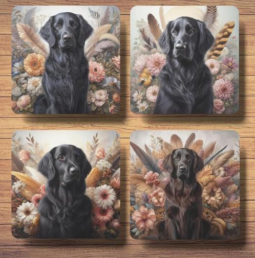 Flatcoated Retriever Barok stijl onderzetters met houder, Huis en Inrichting, Woonaccessoires | Onderzetters, Nieuw, Glas of Kopje