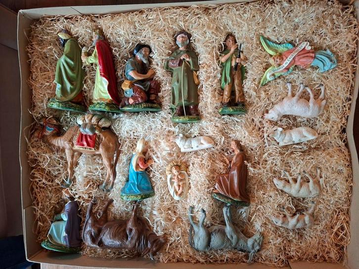 Zeldzaam grote kerstgroep kerststal oude marolin groot kerst, Diversen, Kerst, Gebruikt, Ophalen of Verzenden