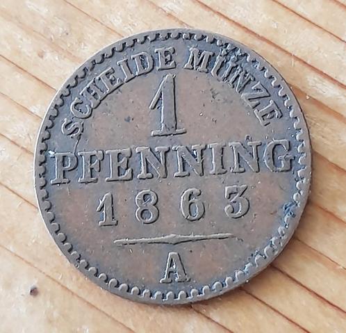 Duitsland Pruissen 1 pfennig 1863 A, Postzegels en Munten, Munten | Europa | Niet-Euromunten, Losse munt, Duitsland, Ophalen of Verzenden
