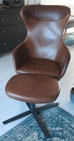 1 of 2 leren cognac draaifauteuil stoel egg fauteuil hocker, Huis en Inrichting, Fauteuils, Ophalen, Gebruikt, Leer