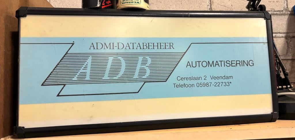 Vintage lichtbakje ADB Automatisering Reclamebord, Ophalen of Verzenden, Gebruikt, Reclamebord