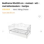 Wit metalen bedframe 90x200 met hartjes met lattenbodem, Huis en Inrichting, Ophalen, 90 cm, Eenpersoons, Wit
