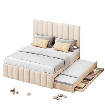 Gestoffeerd Bed 140x200cm, Uitschuif+ Huidvriendelijk Linnen beschikbaar voor biedingen