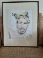 Potloodtekening Indonesische man in eenvoudige lijst, Antiek en Kunst, Kunst | Schilderijen | Klassiek, Ophalen