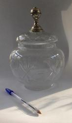 antieke kristallen dekselpot met grote zilveren (2e geh)knop, Ophalen of Verzenden, Zilver