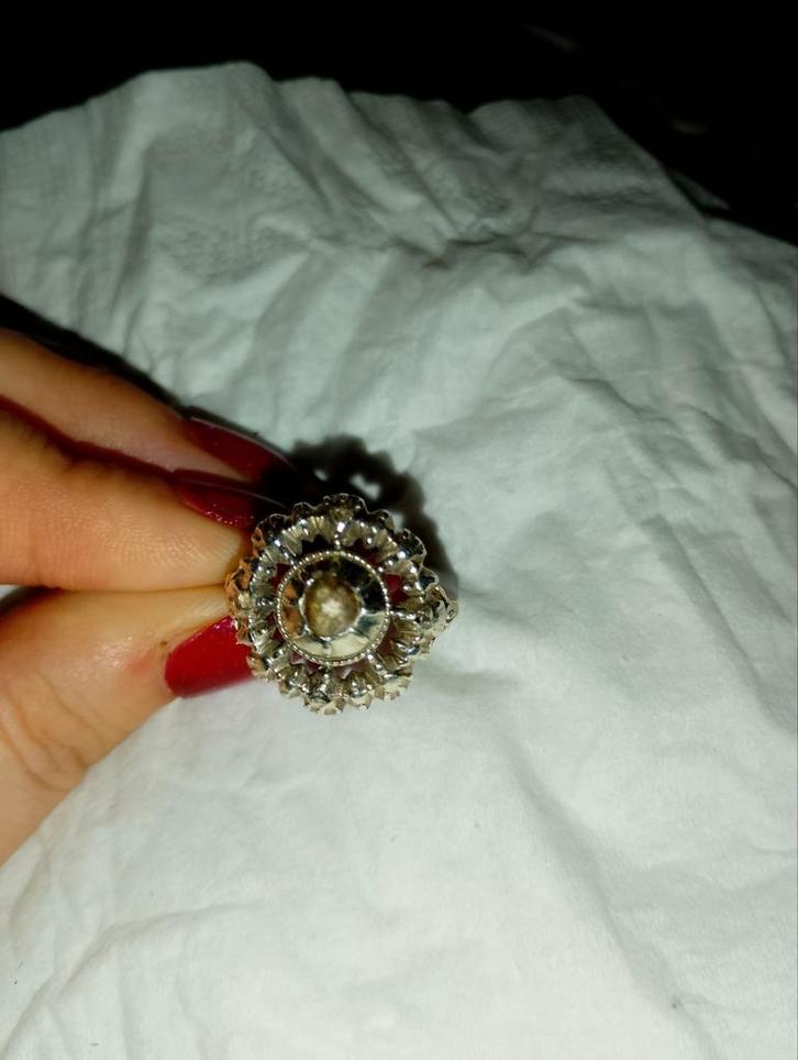 antiek gouden ring met rozet geslepen diamanten, Antiek en Kunst, Antiek | Goud en Zilver, Goud, Ophalen of Verzenden