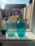 Twee grote blauwe vazen, Ophalen, Gebruikt, Blauw, Glas