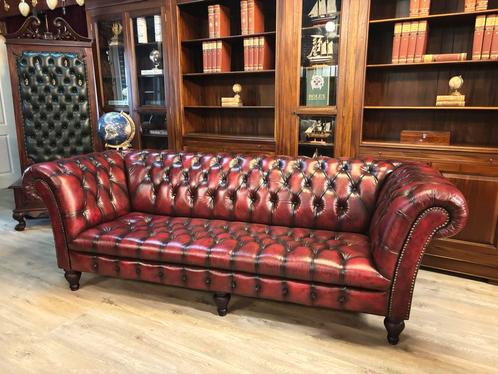Chesterfield button seat oxblood xl, Huis en Inrichting, Banken | Bankstellen, Zo goed als nieuw, Rechte bank, 75 tot 100 cm, Leer