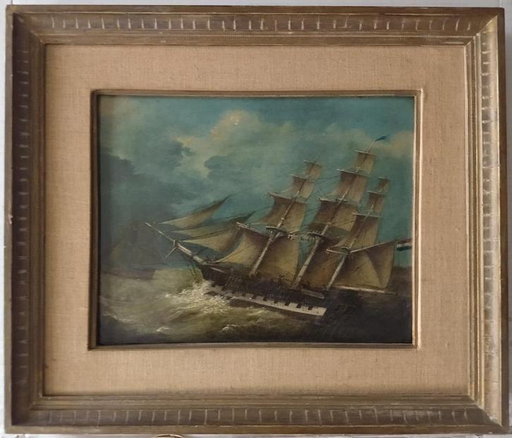 19e eeuws schilderij Hollandse schepen op zee, Antiek en Kunst, Kunst | Schilderijen | Klassiek, Ophalen of Verzenden