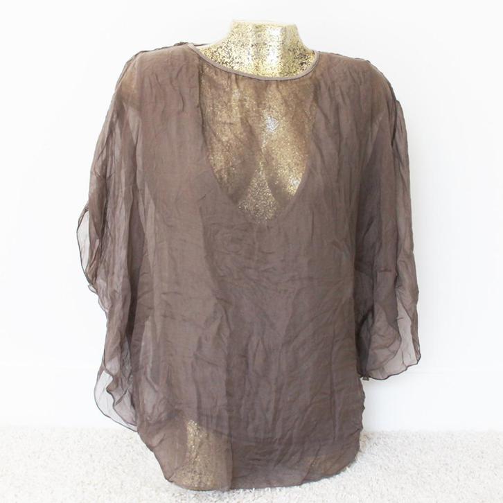 Mooie Zijde Tuniek5 (M) - 2 € 30,-, Kleding | Dames, Blouses en Tunieken, Zo goed als nieuw, Maat 38/40 (M), Bruin, Ophalen of Verzenden