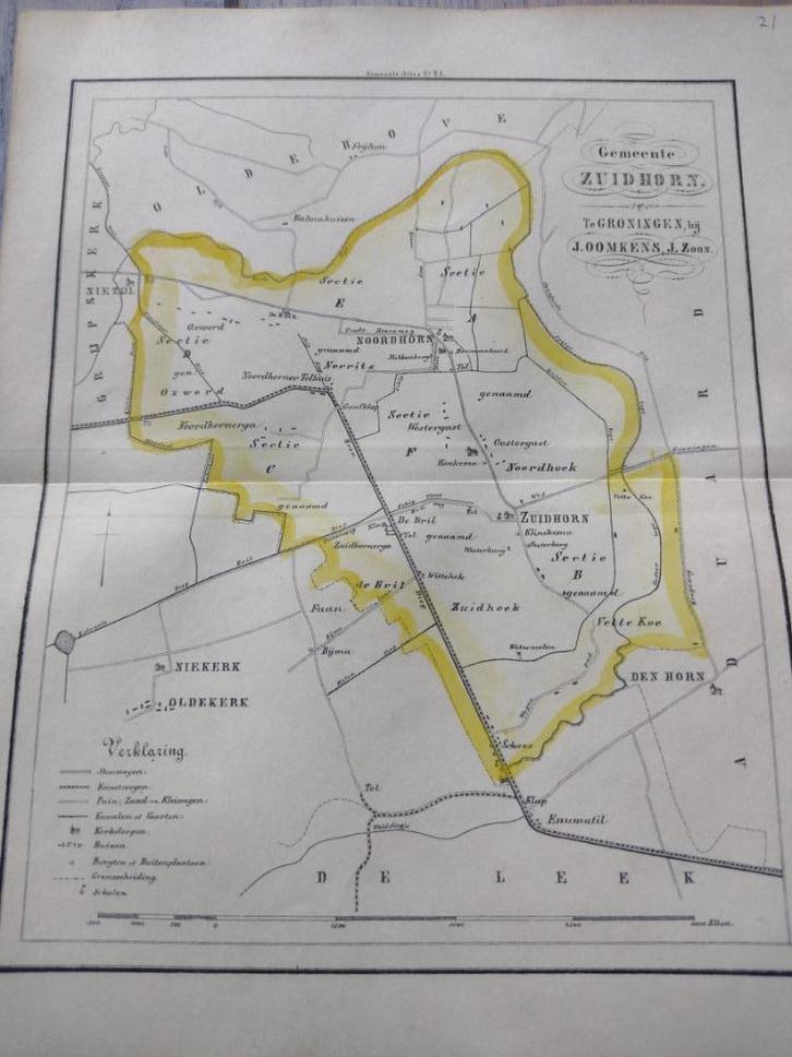 21 Zuidhorn Den Horn Exverd Niezijl Oldekerk Litho 1862, Antiek en Kunst, Kunst | Litho's en Zeefdrukken, Ophalen of Verzenden