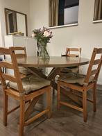 Ronde Eettafel + 4 Houten Stoelen – In Goede Staat!, Huis en Inrichting, Ophalen, Gebruikt, Rond, Vier personen