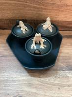 Antieke keramische schaaltjes met 3 kikkertjes, Ophalen of Verzenden