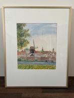 Aquarel Schilderij stadsgezicht vestigingstad Heusden, Antiek en Kunst, Kunst | Tekeningen en Foto's, Ophalen of Verzenden