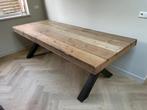 Eettafel steigerhout met industriële poten, Ophalen, Gebruikt, 200 cm of meer, 50 tot 100 cm