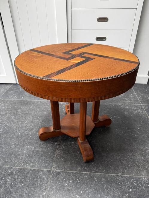 Antiek houten bijzettafeltje met ingelegd hout –uniek design, Antiek en Kunst, Antiek | Meubels | Tafels, Ophalen of Verzenden