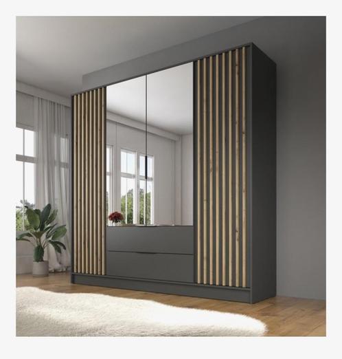 Meubella - kleding kast Nairobi (antraciet, eikenhout met sp, Huis en Inrichting, Kasten | Kledingkasten, Nieuw, 150 tot 200 cm