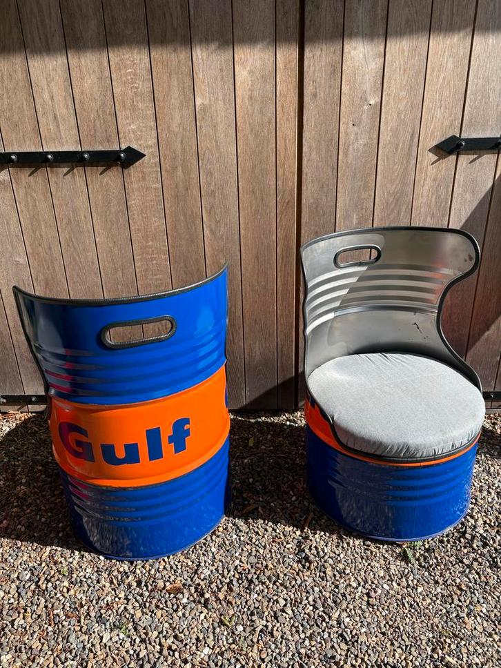 Unieke Gulf Olievat Stoelen - Set van 6, Huis en Inrichting, Stoelen, Gebruikt, Twee, Metaal, Overige kleuren, Ophalen