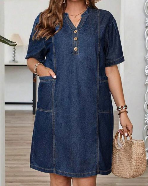 Denim jurkje Suela (44 tm 52) ** NIEUW**, Kleding | Dames, Grote Maten, Nieuw, Jurk, Blauw, Verzenden