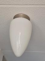 2 Plafondlampen rvs en glas model menhir, Ophalen, Zo goed als nieuw, Glas, Art deco