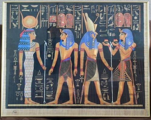 Schilderij op papyrus met Egyptische goden, Huis en Inrichting, Woonaccessoires | Schilderijen, Tekeningen en Foto's, Zo goed als nieuw
