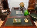 Engels bureau massief mahoniehout groen leer, Antiek en Kunst, Ophalen