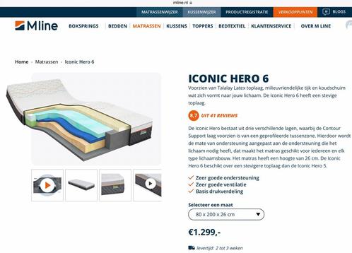 ZGAN. Mline Iconic Hero matras 80 x 200. Mline 6 matras, Huis en Inrichting, Slaapkamer | Matrassen en Bedbodems, Zo goed als nieuw