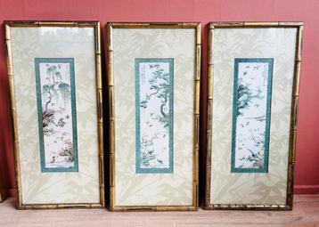 Set van 3 vintage Japanse schilderijen 1970 beschikbaar voor biedingen
