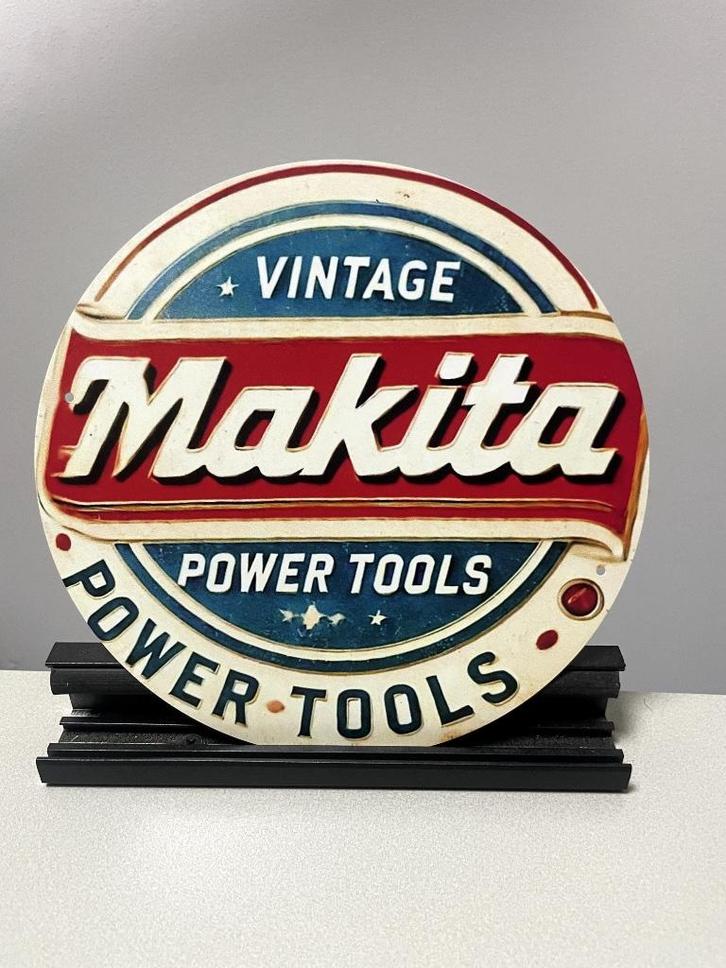 Makita Power Tools vintage rond metalen reclamebord, Verzamelen, Merken en Reclamevoorwerpen, Gebruikt, Reclamebord, Ophalen of Verzenden
