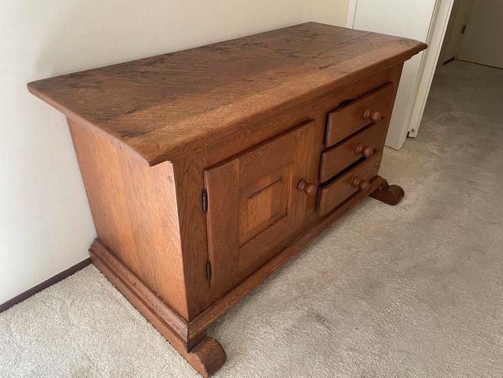 Massief Eiken Dekenkist  – 123x67x53,5 cm – 3 Lades + 1 Deur, Huis en Inrichting, Kasten | Ladekasten, Zo goed als nieuw, Minder dan 100 cm