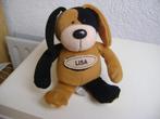 bruin/zwarte hond lisa met zakje achter van 17cm groot, Ophalen of Verzenden, Zo goed als nieuw, Hond