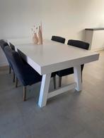 Robuuste witte tafel met houtnerf 220 x 100 cm, Huis en Inrichting, Tafels | Eettafels, Ophalen, Modern/landelijk, 200 cm of meer