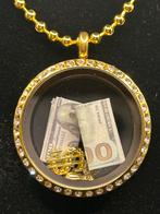 Floating locket thema rijkdom, Verzenden, Zo goed als nieuw, Goud, Overige materialen