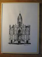 gedrukte poster oude stadhuis Eindhoven door Ant. v. Lith, Met lijst, Ophalen of Verzenden, A1 t/m A3, Overige onderwerpen