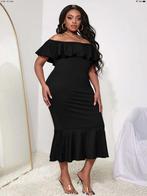 Nieuwe zwarte feestelijke jurk offshoulder mt. 50, Ophalen of Verzenden, Zo goed als nieuw, Zwart, Jurk