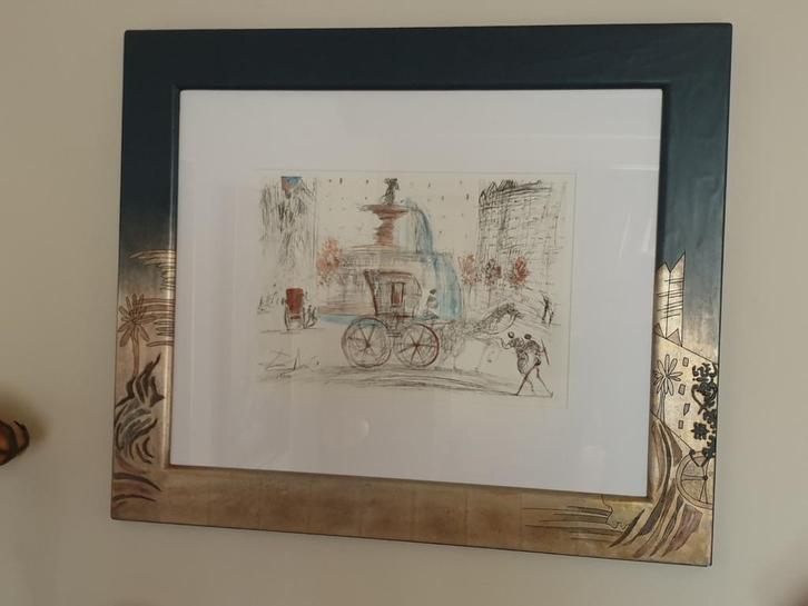 Salvador Dali Litho met Handbewerkte Lijst, Antiek en Kunst, Kunst | Etsen en Gravures, Ophalen