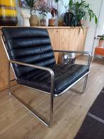 Fauteuil metalen onderstel,leren zitting, Huis en Inrichting, Ophalen, Gebruikt, 75 tot 100 cm, Metaal