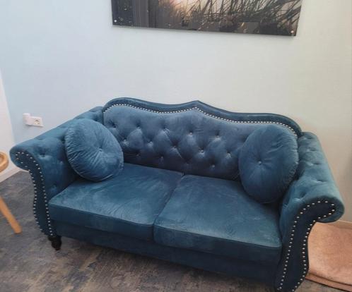 Leuk, lief en stoer blauw bankje!, Huis en Inrichting, Banken | Sofa's en Chaises Longues, Zo goed als nieuw, Eenpersoons, Minder dan 150 cm