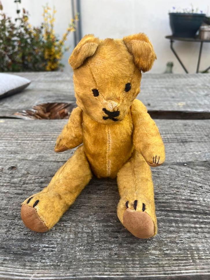 Beertje 23 cm geel knuffel oud, Verzamelen, Beren en Cherished Teddies, Gebruikt, Stoffen beer, Overige merken, Ophalen of Verzenden