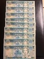 9 UNC Fiji 2 Dollar Biljetten - Opeenvolgende Serie, Ophalen of Verzenden