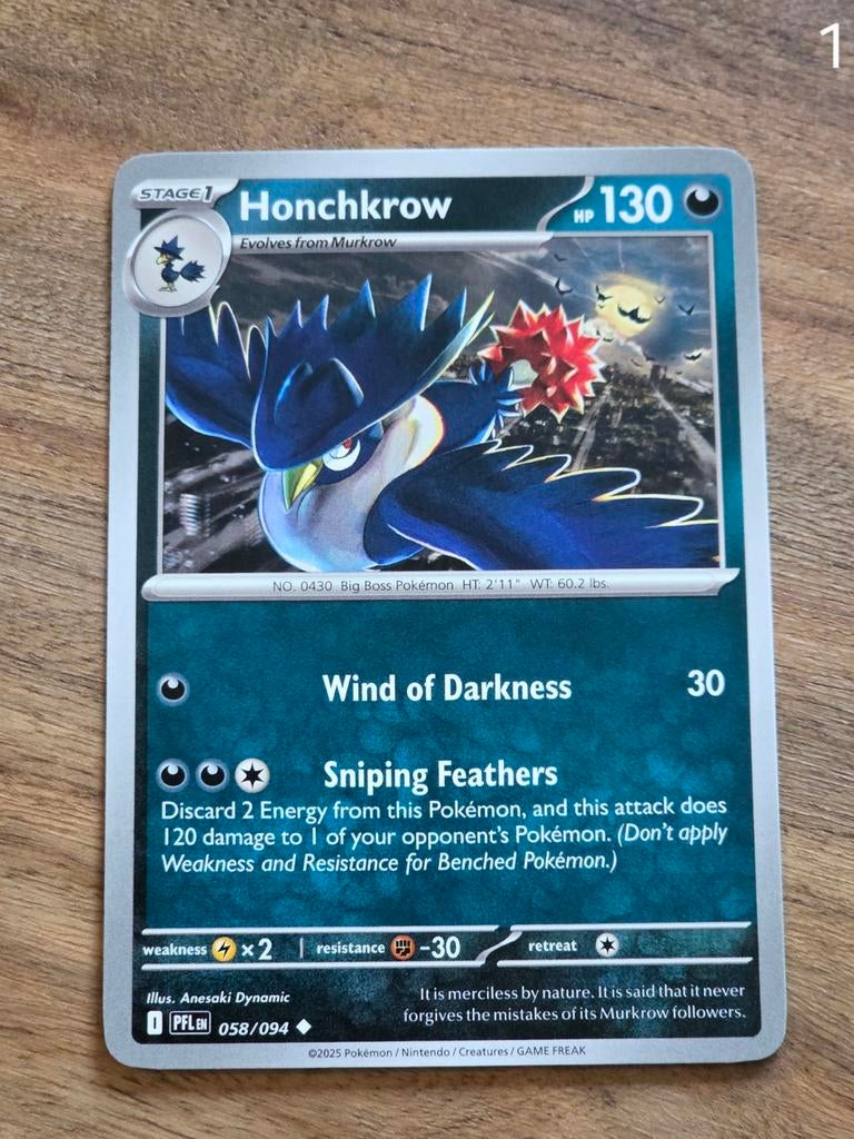 Pokémon Honchkrow 058/094 - Non Holo - PFL, Ophalen of Verzenden, Nieuw, Losse kaart